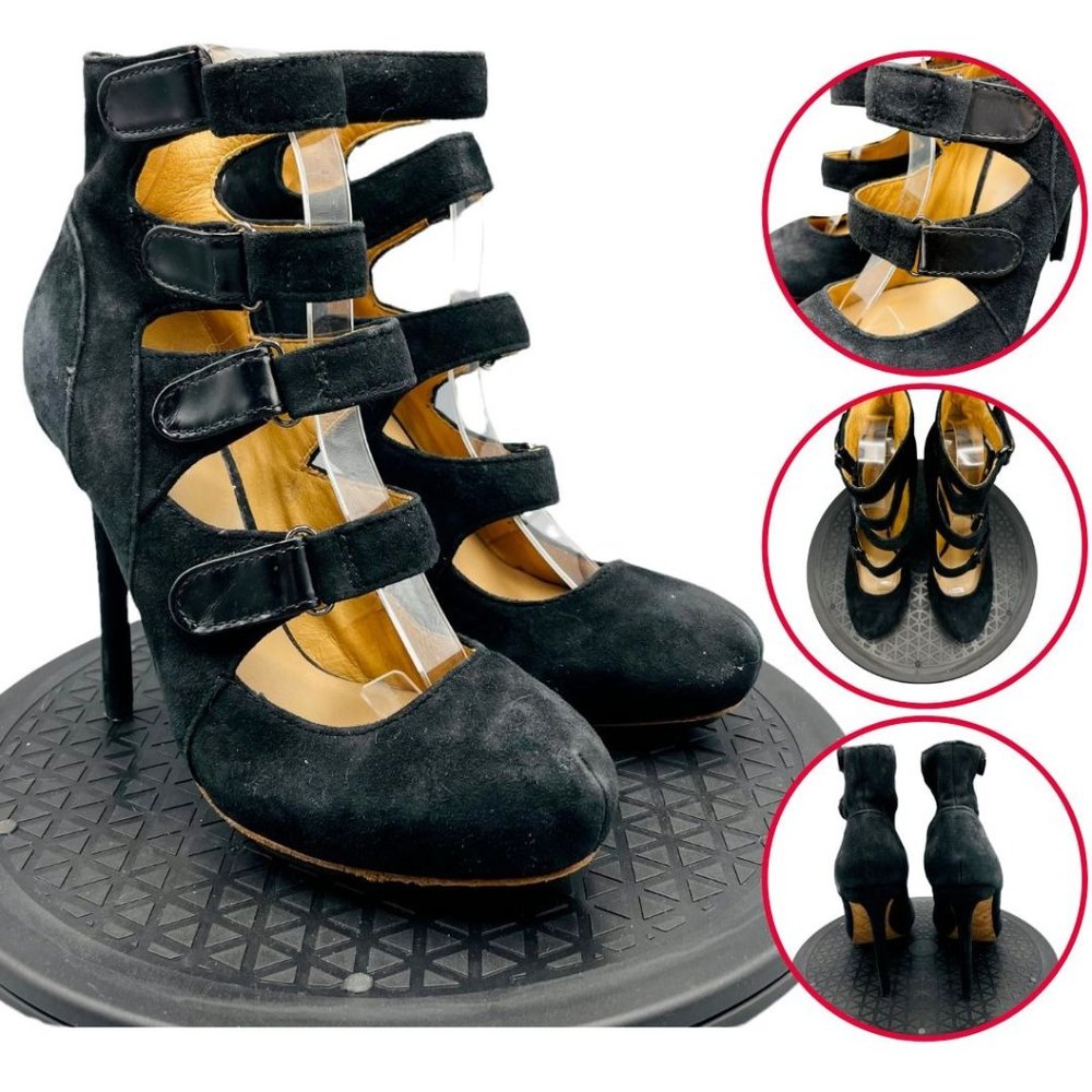 L.A.M.B Gladiator Stiletto Heel Strappy Sandal Black Size 7.5 Women Leather Sole